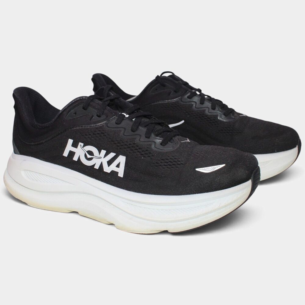 HOKA Bondi 9 Wide Mens 13 2E Black White Running Walking Shoes No Insoles